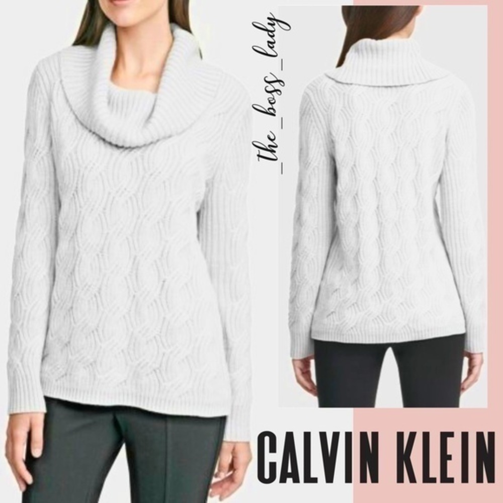 NWT CALVIN KLEIN sweater cable chain cowl neck Medium